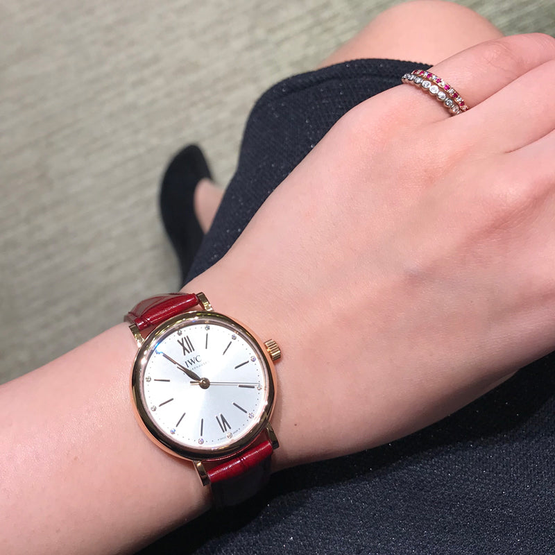Shop IWC Portofino Automatic Silver Dial Red Leather Strap Watch for Women - IW357401 in USA