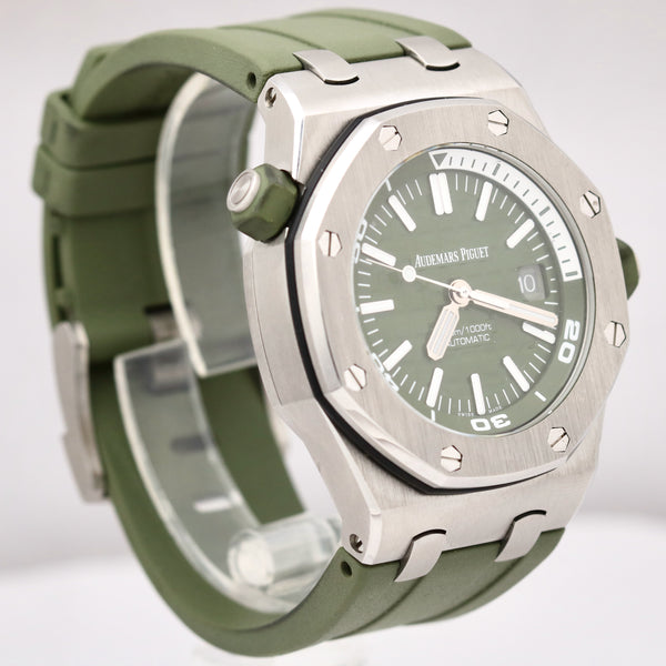 Audemars Piguet Royal Oak Offshore Diver Green Dial Green Rubber Strap Watch for Men - 15710ST.OO.A052CA.01