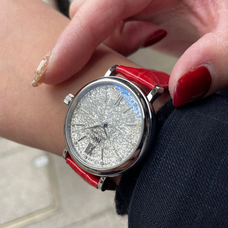 IWC Portofino Automatic Diamonds Silver Dial Red Leather Strap Watch for Women - IW357408 Buy Now By IWC