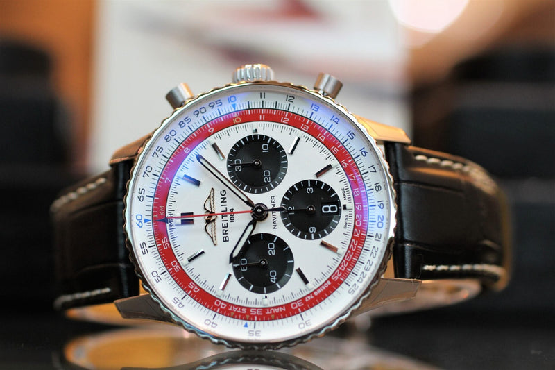 Shop Breitling Navitimer B01 Chronograph 43 Boeing 747 White Dial Black Leather Strap Watch for Men - AB01383B1G1P1 in USA