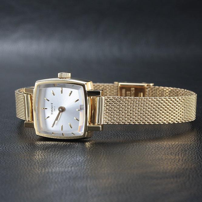 Shop Tissot Lovely Square Silver Dial Gold Mesh Bracelet Watch For Women - T058.109.33.031.00 in USA