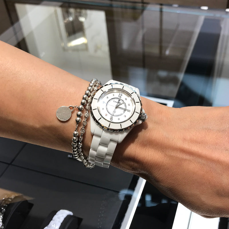 Chanel J12 Diamonds Quartz Ceramic White Dial White Steel Strap Watch for Women - J12 H2422