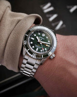 Shop Seiko Prospex GMT Divers Automatic Marine Green Dial Silver Steel Strap Watch For Men - SPB381J1 in USA