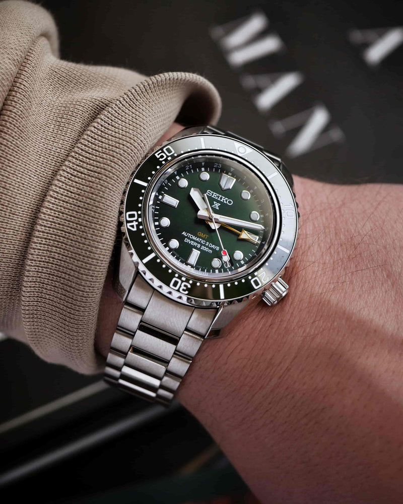 Shop Seiko Prospex GMT Divers Automatic Marine Green Dial Silver Steel Strap Watch For Men - SPB381J1 in USA