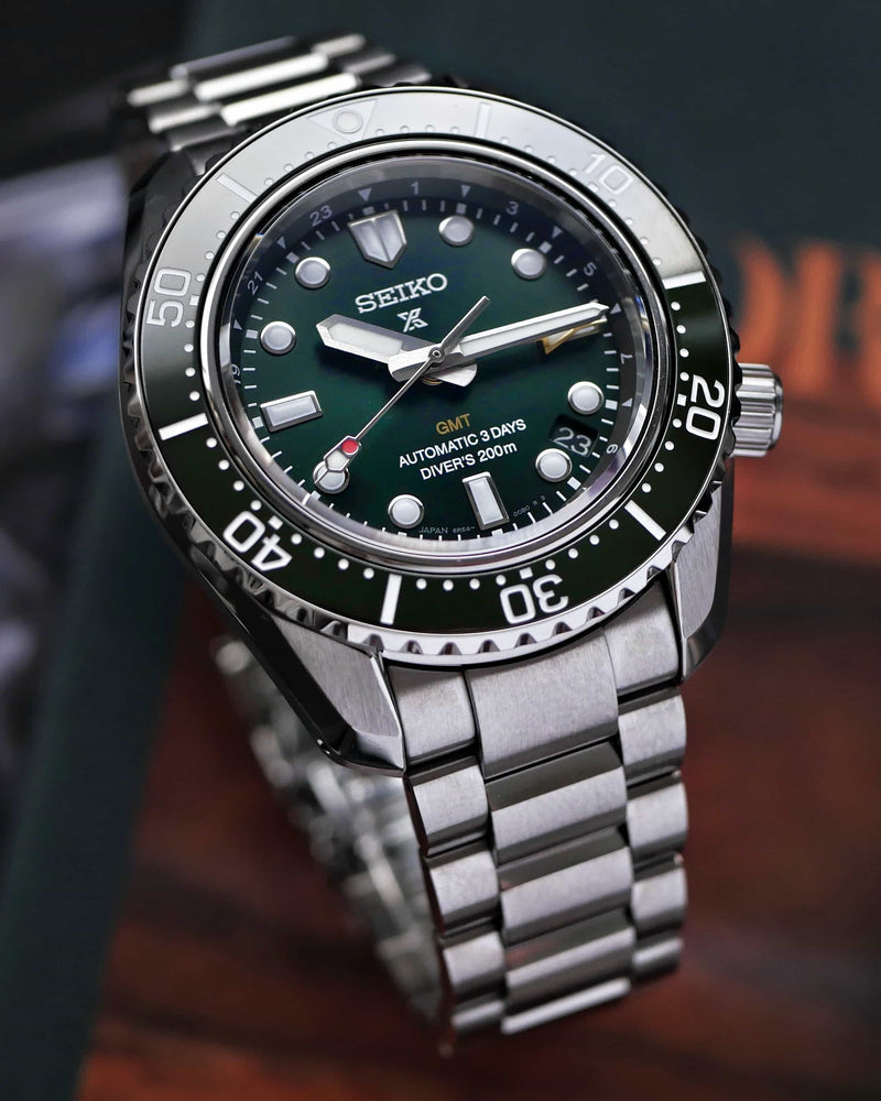 Shop Seiko Prospex GMT Divers Automatic Marine Green Dial Silver Steel Strap Watch For Men - SPB381J1 in USA