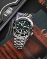 Shop Seiko Prospex GMT Divers Automatic Marine Green Dial Silver Steel Strap Watch For Men - SPB381J1 in USA