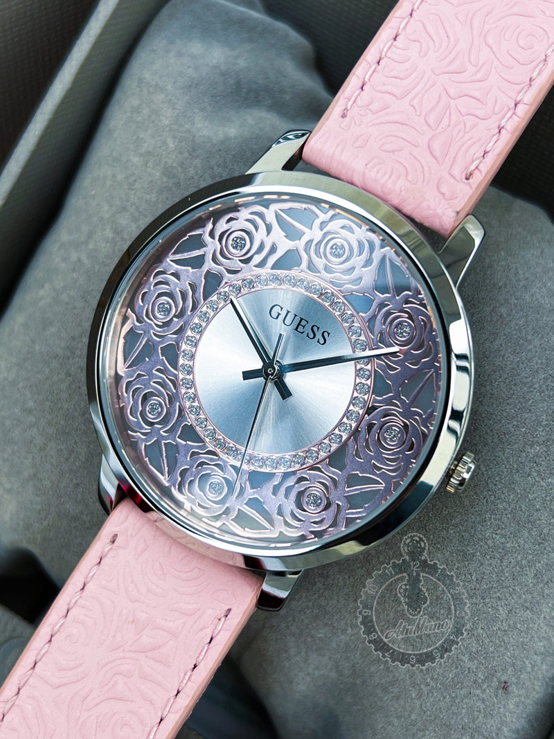 Guess Dahlia Analog Silver Dial Pink Leather Strap Watch for Women - GW0529L1 Buy Now By Guess