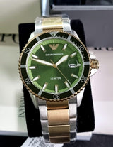 Emporio Armani Diver Chronograph Green Dial Two Tone Steel Strap Watch For Men - AR80063 Buy Now By Emporio Armani
