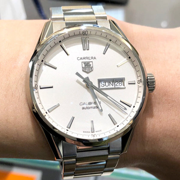 Tag Heuer Carrera Calibre 5 Automatic White Dial Silver Steel Strap Watch for Men - WAR201B.BA0723