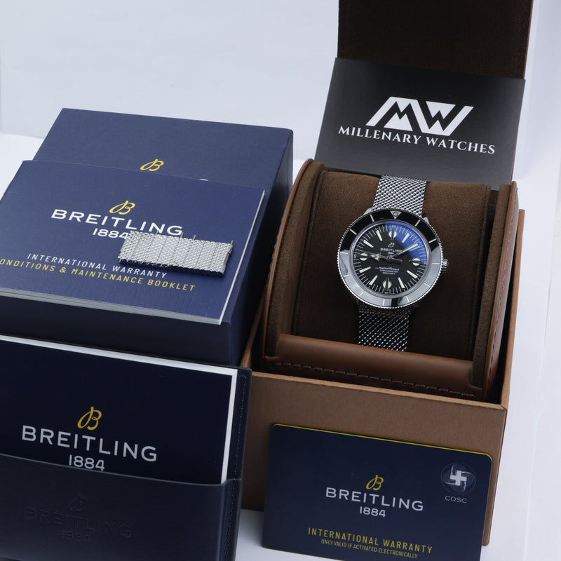 Breitling Superocean Heritage '57 Black Dial Silver Mesh Bracelet Watch for Men - A10370121B1A1