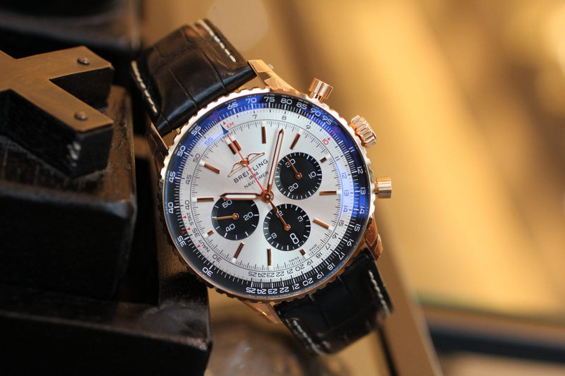 Shop Breitling Navitimer B01 Chronograph 46 Silver Dial Black Leather Strap Watch for Men - RB0137241G1P1 in USA