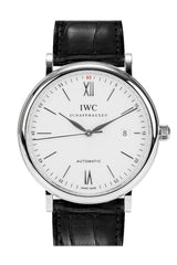 Shop IWC Portofino Automatic White Dial Black Leather Strap Watch for Men - IW356501 in USA