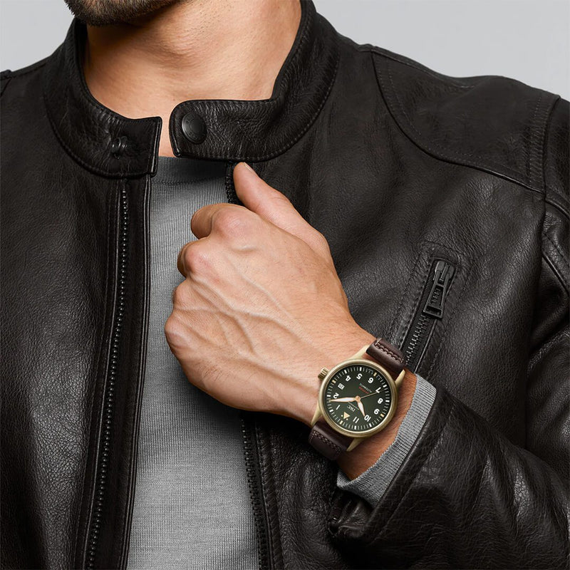 Shop IWC Pilot's Watch Automatic Spitfire Green Dial Brown Leather Strap Watch for Men - IW326802 in USA