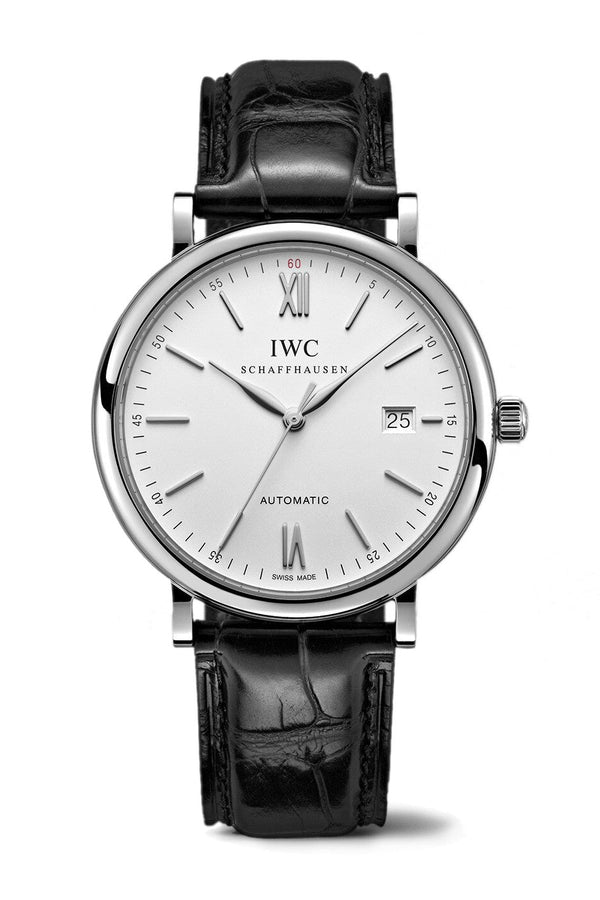 Shop IWC Portofino Automatic White Dial Black Leather Strap Watch for Men - IW356501 in USA