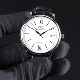 Shop IWC Portofino Automatic '150 Years' Edition Automatic White Dial Black Leather Strap Watch for Men - IW356519 in USA