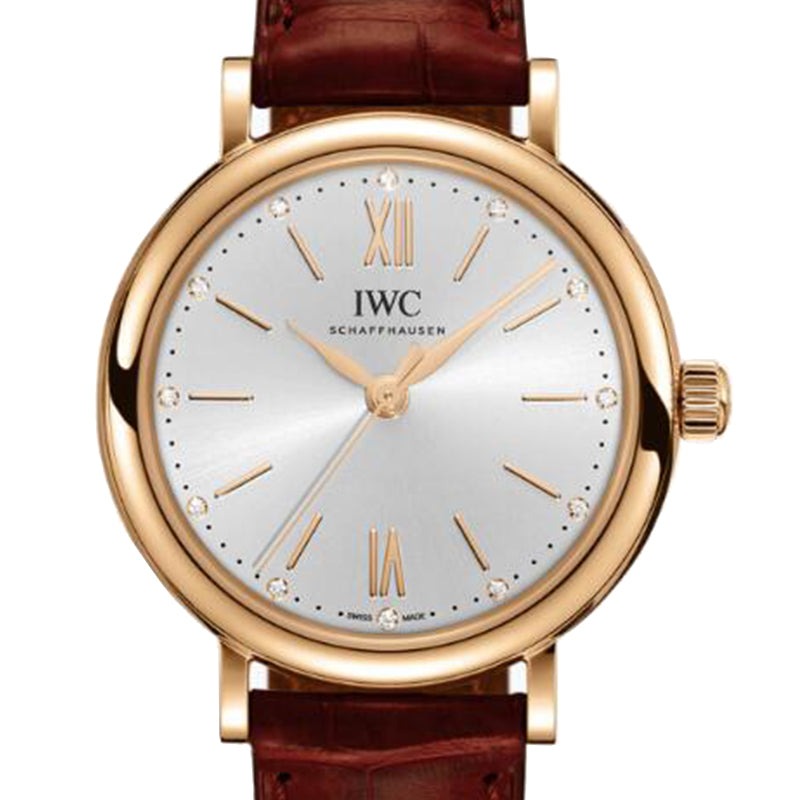 Shop IWC Portofino Automatic Silver Dial Red Leather Strap Watch for Women - IW357401 in USA