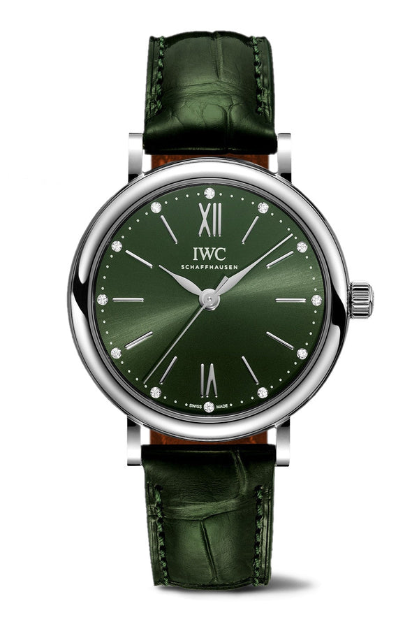 Shop IWC Portofino Automatic Green Dial Green Leather Strap Watch for Women - IW357405 in USA