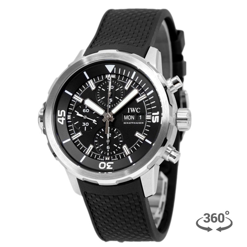 Shop IWC Aquatimer Chronograph Black Dial Black Leather Strap Watch for Men - IW376803 in USA