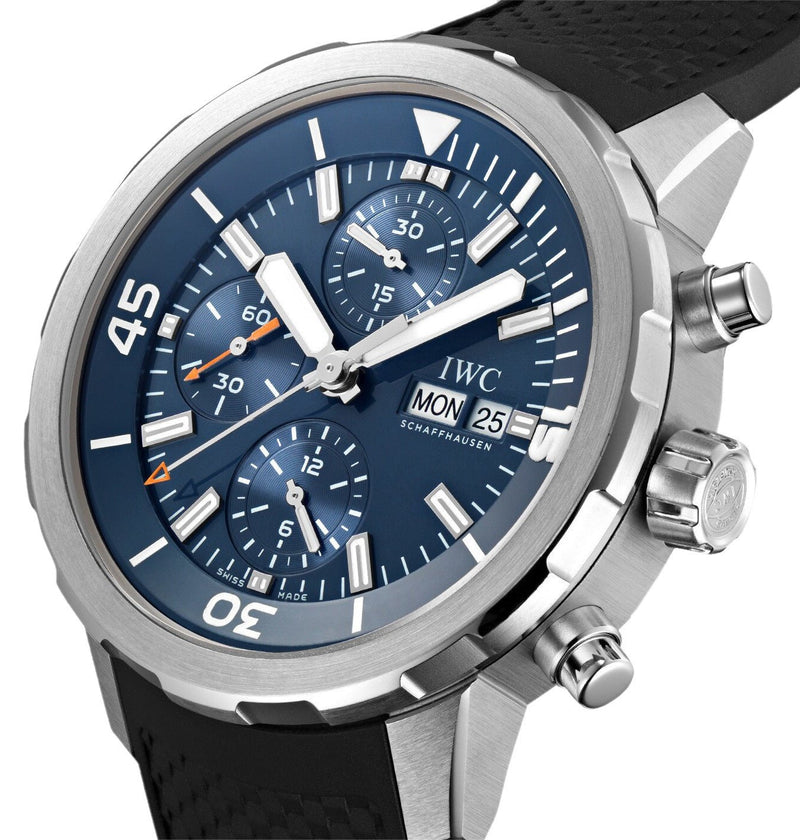 Shop IWC Aquatimer Automatic Chronograph 44mm Blue Dial Black Rubber Strap Watch for Men - IW376805 in USA