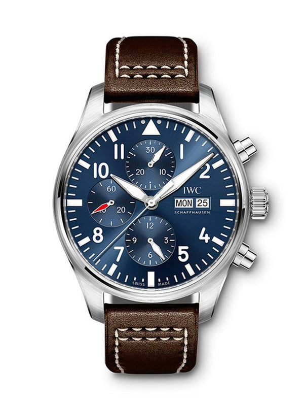Shop IWC Pilot’s Watch Chronograph Edition “Le Petit Prince” Blue Dial Brown Leather Strap Watch for Men - IW377714 in USA
