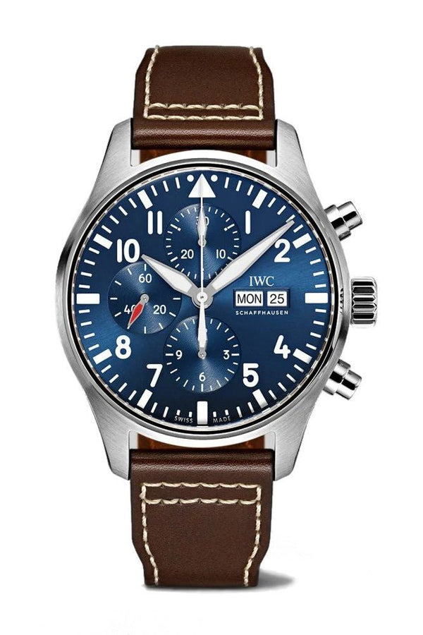 Shop IWC Pilot’s Watch Chronograph Edition “Le Petit Prince” Blue Dial Brown Leather Strap Watch for Men - IW377714 in USA