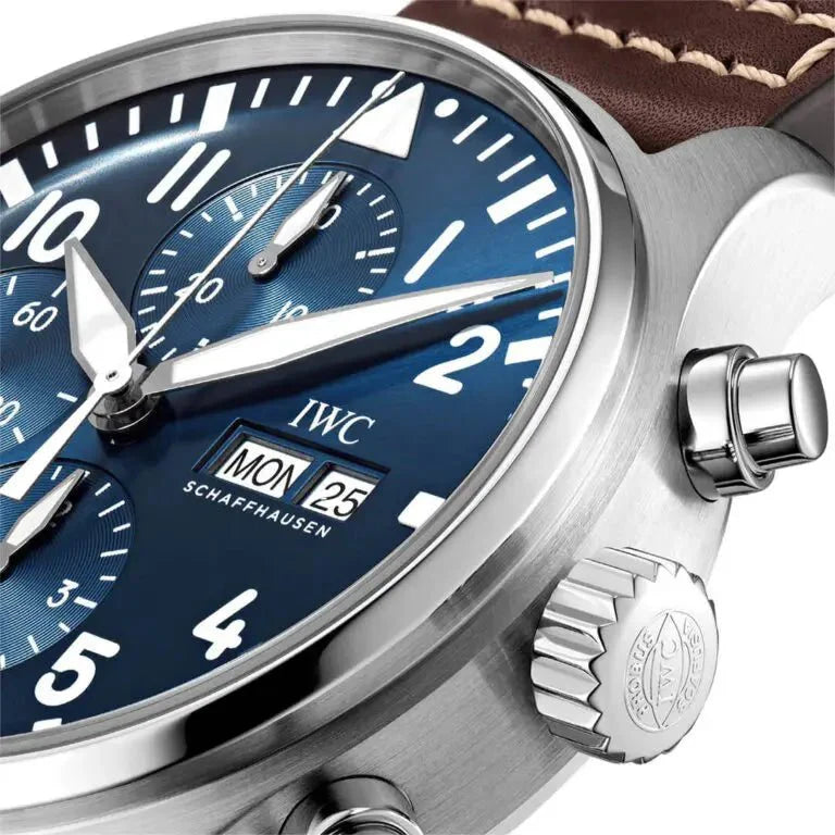 Shop IWC Pilot’s Watch Chronograph Edition “Le Petit Prince” Blue Dial Brown Leather Strap Watch for Men - IW377714 in USA