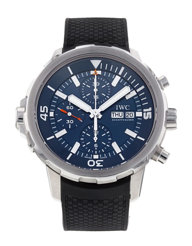 Shop IWC Aquatimer Automatic Chronograph 44mm Blue Dial Black Rubber Strap Watch for Men - IW376805 in USA