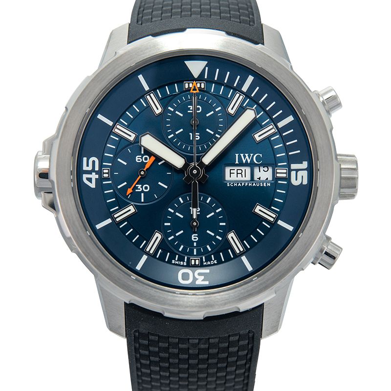 Shop IWC Aquatimer Automatic Chronograph 44mm Blue Dial Black Rubber Strap Watch for Men - IW376805 in USA