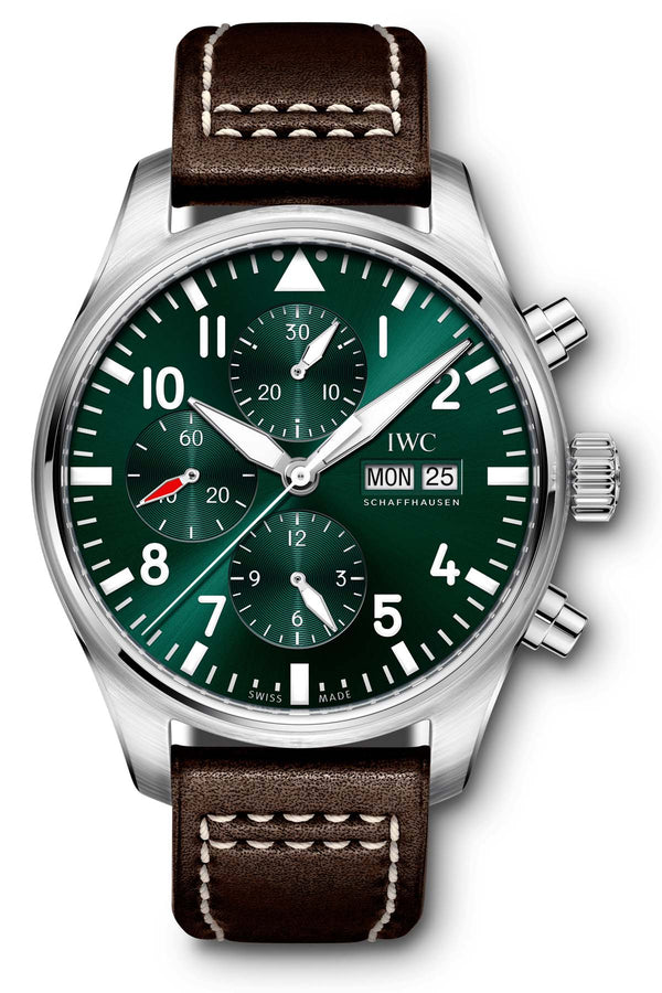 Shop IWC Pilot's Watch Chronograph Edition Racing Green 43mm Green Dial Brown Leather Strap Watch for Men - IW377726 in USA