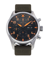 Shop IWC Pilot's Watch Chronograph Black Dial Olive Green Calfskin Strap Watch for Men - IW377730 in USA