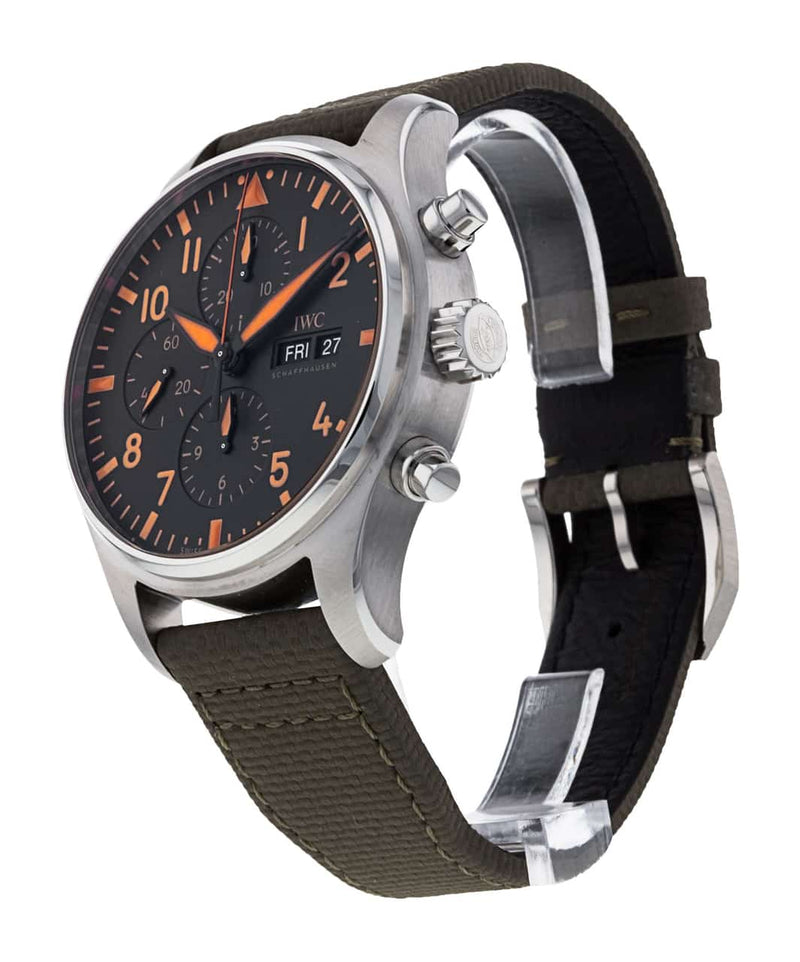 Shop IWC Pilot's Watch Chronograph Black Dial Olive Green Calfskin Strap Watch for Men - IW377730 in USA