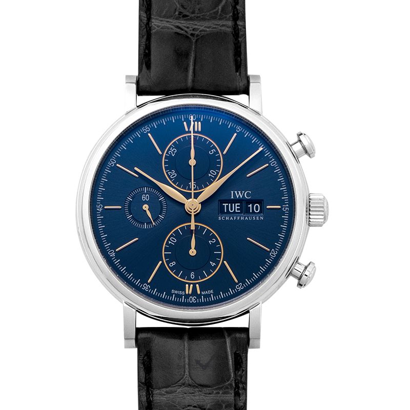 IWC Portofino Chronograph Blue Dial Black Leather Strap Watch for Men - IW391036 Buy Now By IWC