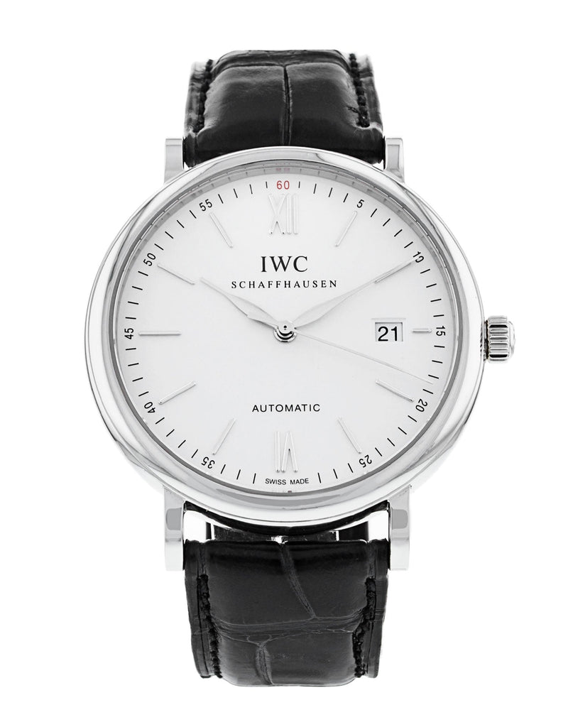 Shop IWC Portofino Automatic White Dial Black Leather Strap Watch for Men - IW356501 in USA