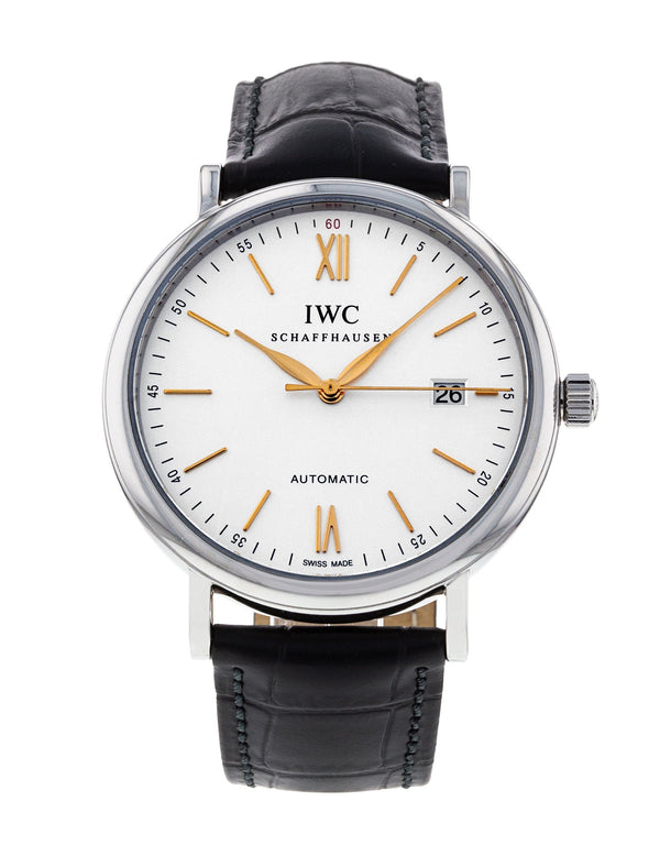 Shop IWC Portofino Automatic White Dial Black Leather Strap Watch for Men - IW356517 in USA