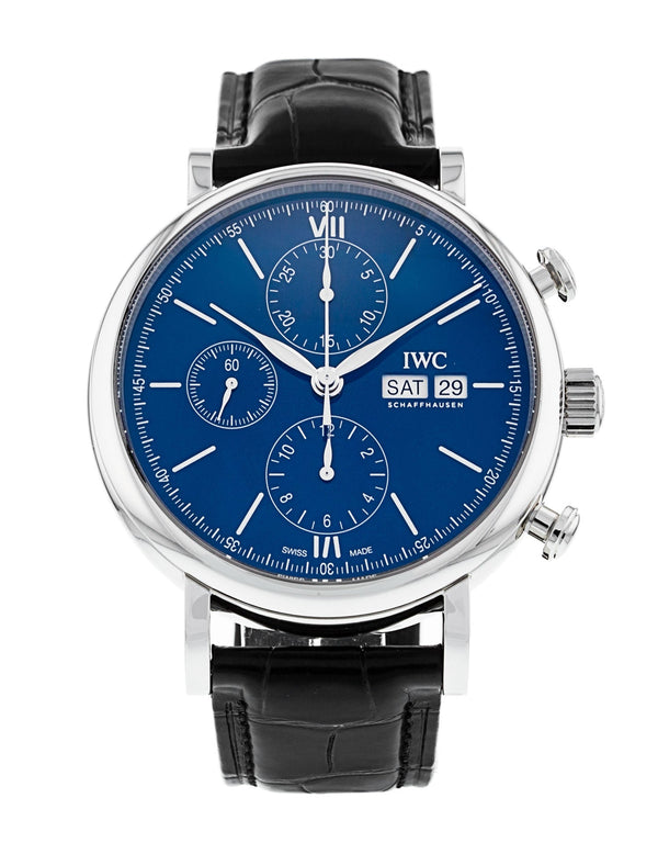 Shop IWC Portofino Chronograph Blue Dial Black Leather Strap Watch for Men - IW391023 in USA