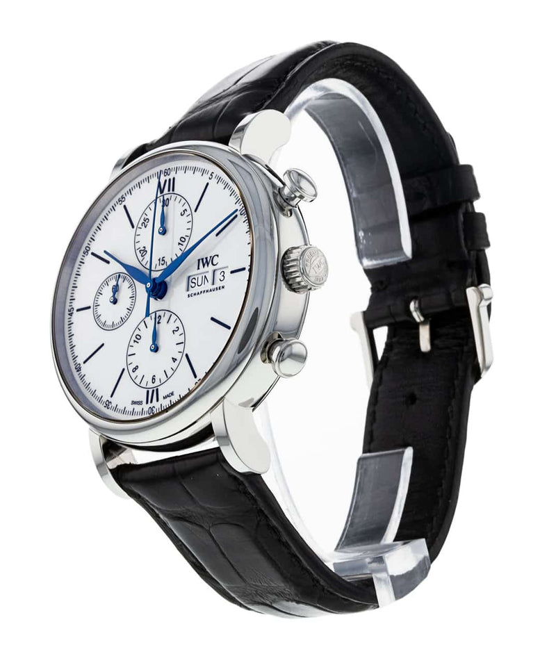 Shop IWC Portofino Chronograph White Dial Black Leather Strap Watch for Men - IW391024 in USA