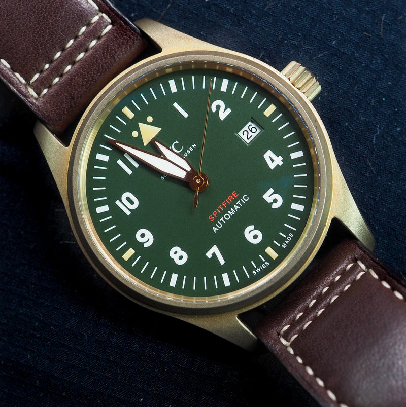 Shop IWC Pilot's Watch Automatic Spitfire Green Dial Brown Leather Strap Watch for Men - IW326802 in USA