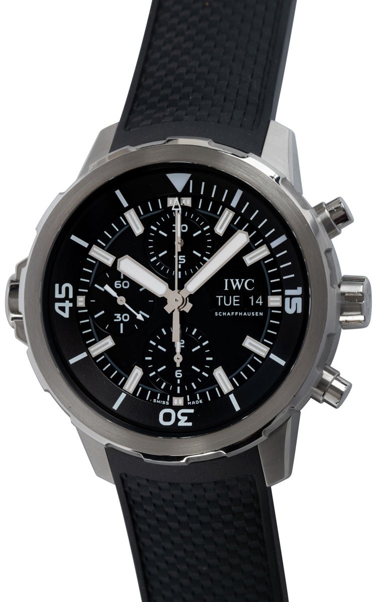 Shop IWC Aquatimer Chronograph Black Dial Black Leather Strap Watch for Men - IW376803 in USA