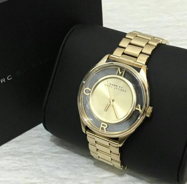 Marc Jacobs Marc Tether Transparent Gold Dial Gold Steel Strap Watch for Women - MBM3413 Buy Now By Marc Jacobs