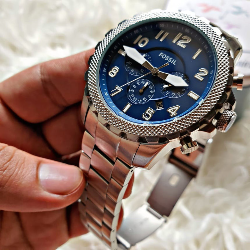 Fossil Bowman Chronograph Blue Dial Silver Steel Strap Watch for Men - FS5604 Buy Now By Fossil