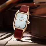 Emporio Armani Gianni T Bar Two-Hand Mother of Pearl Dial Red Leather Strap Watch For Women - AR11467 Buy Now By Emporio Armani