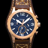 Shop Fossil Nate Chronograph Blue Dial Brown Leather Strap Watch for Men - JR1505 in USA