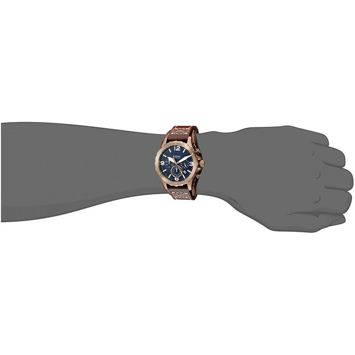 Shop Fossil Nate Chronograph Blue Dial Brown Leather Strap Watch for Men - JR1505 in USA