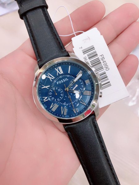 Fossil Grant Chronograph Blue Dial Black Leather Strap Watch for Men - FS4990 Buy Now By Fossil