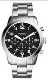 Fossil Pilot Chronograph Black Dial Silver Steel Strap Watch for Men - FS5141
