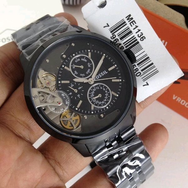 Fossil Townsman Mechanical Black Dial Black Steel Strap Watch for Men - ME1136 Buy Now By Fossil