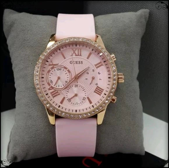 Shop Guess Solar Rose Gold Dial Pink Rubber Strap Watch For Women - W1135L2 in USA