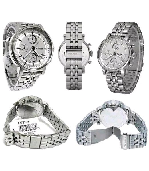 Fossil Boyfriend Chronograph Silver Dial Silver Steel Strap Watch for Women - ES2198 Buy Now By Fossil