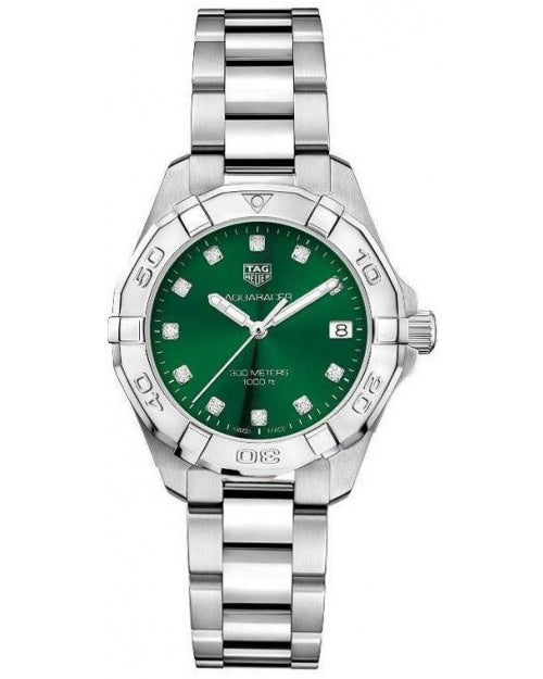 Shop Tag Heuer Aquaracer Diamonds Emerald Green Dial Watch for Women - WBD1316.BA0740 in USA