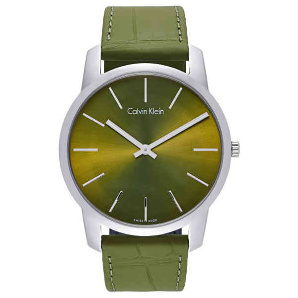 Shop Calvin Klein City Green Dial Green Leather Strap Watch for Men - K2G211WL in USA